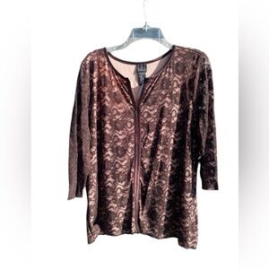 Vintage I.N.C Womens Size 1X Brown Nude 3/4 Sleeve Lace Blouse Top Y2K